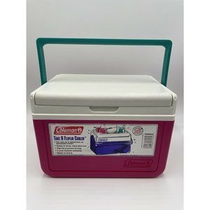 80’s Vintage Coleman Take 6 Flip Lid Cooler Retro Pink & Teal Camping Lunch Box